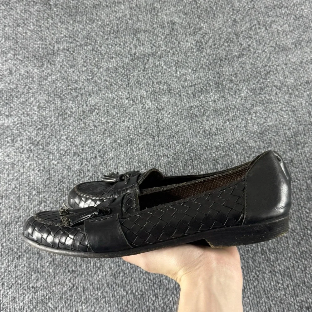Cole Haan Bragano Shoes Mens Size 10.5 Black Woven Leather Tassel Loafer Dress